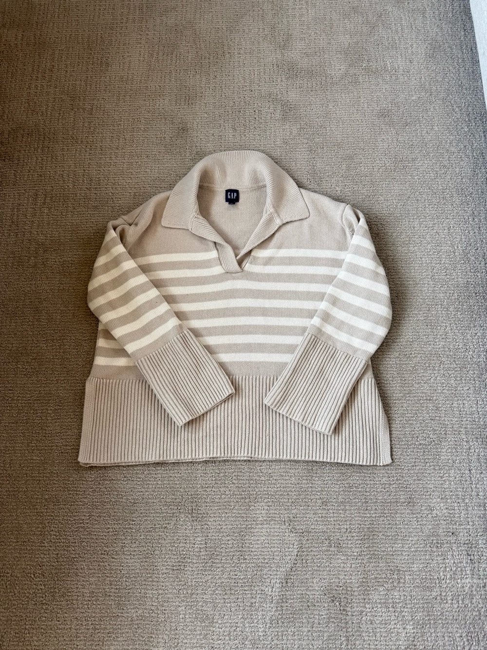 GAP Cream and Beige Striped Collared Knit